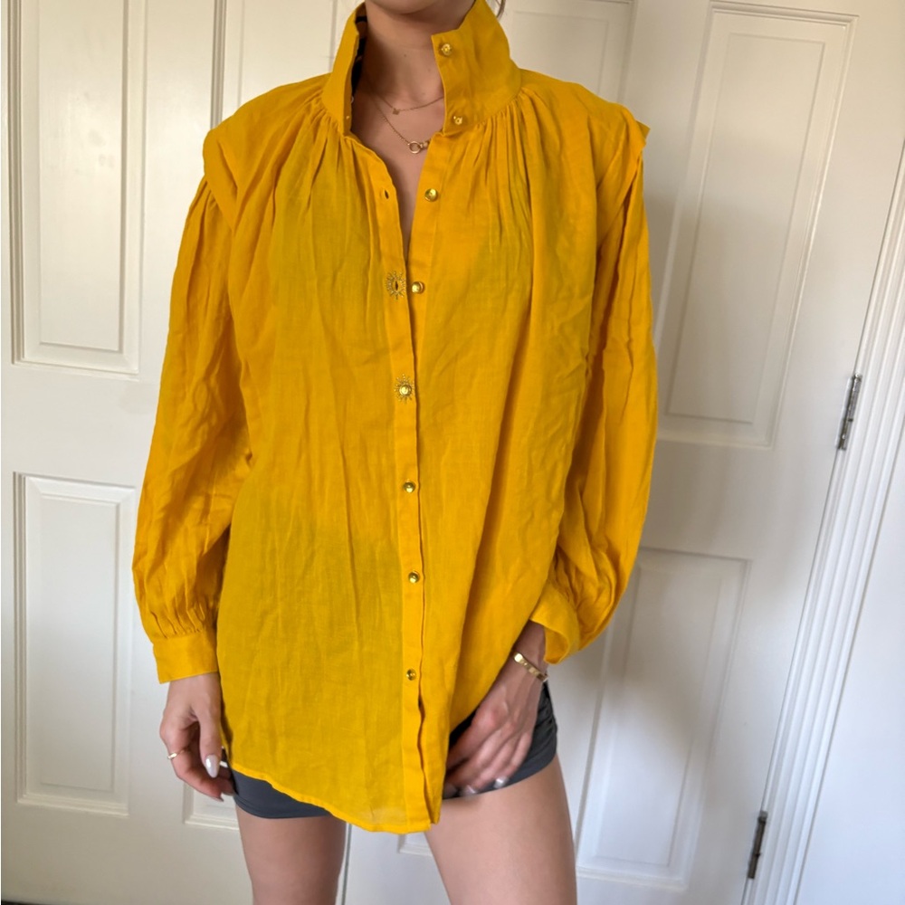 Vintage Fragonard Parfumeur Cotton Sun Buttons Down Shirt Mustard Yellow Size L